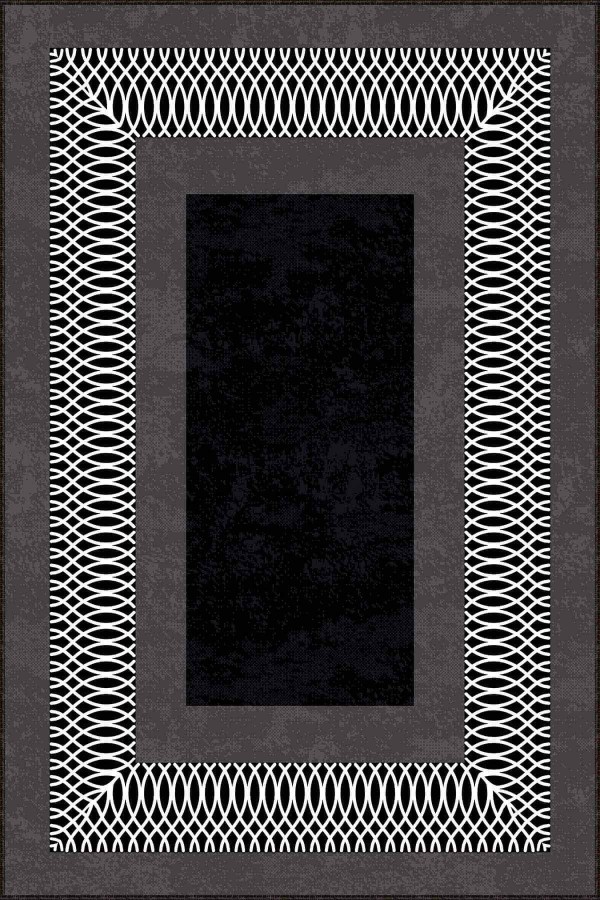 Antrasit Çerçeveli Kaymaz Tabanlı Dekoratif Halı AR941