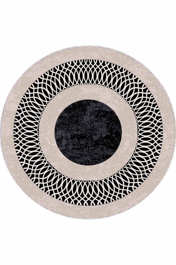 Bej Çerçeveli Kaymaz Tabanlı Yıkanabilir Yuvarlak Halı AR942