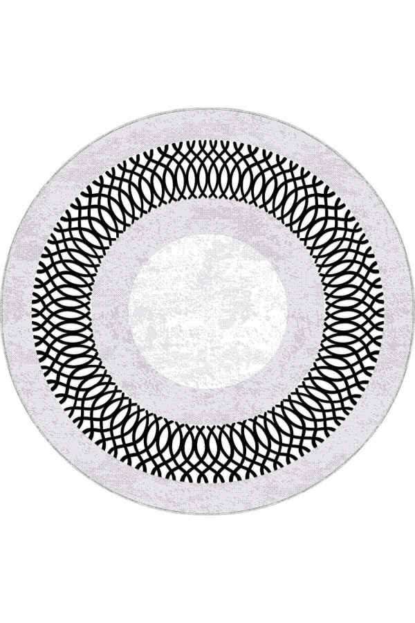 Gri Çerçeveli Kaymaz Tabanlı Yıkanabilir Yuvarlak Halı AR943