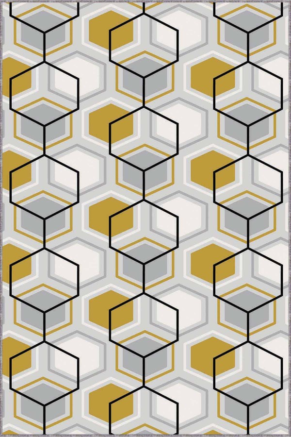 Sarı Petek Kaymaz Tabanlı Makinede Yıkanabilir Halı BE07