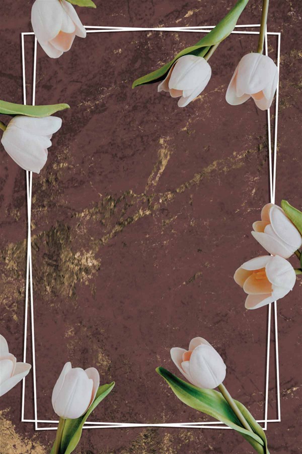 Kahverengi Çiçek Desen Banyo Halısı Klozet Paspas Seti BS012