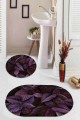 Mürdüm Yapraklı Banyo Halısı Klozet Oval Paspas Seti BS062