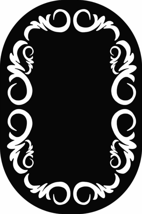 Siyah Çerçeveli Desen Oval Banyo Klozet Paspas Seti BS074