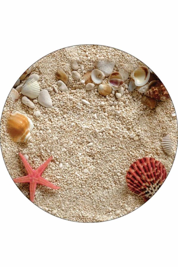 Bej Deniz Kabuklu Banyo Halısı Klozet Oval Paspas Seti BS083