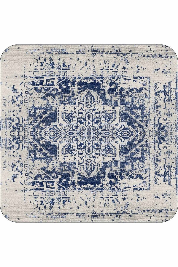 Mavi Modern Klasik Banyo Halısı Klozet Paspas Seti BS278