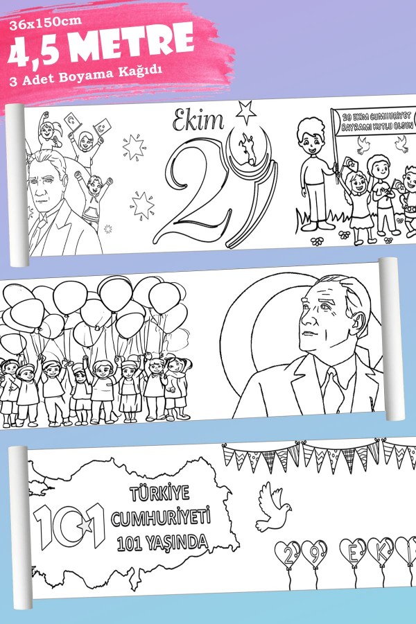 29 Ekim Temalı Rulo Aktivite Dev Boyama Kağıdı 4,5 Metre