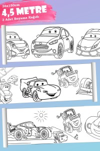 Arabalar Temalı Rulo Aktivite Dev Boyama Kağıdı 4,5 Metre