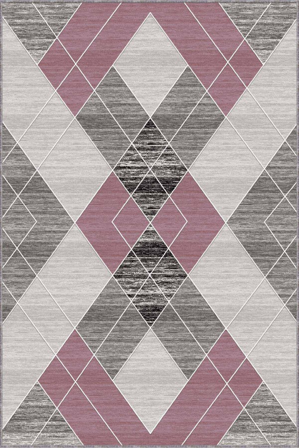 Pembe Geometrik Kaymaz Taban Makinede Yıkanabilir Halı DD003