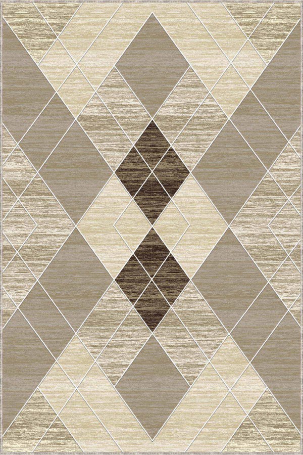 Bej Geometrik Kaymaz Tabanlı Makinede Yıkanabilir Halı DD008