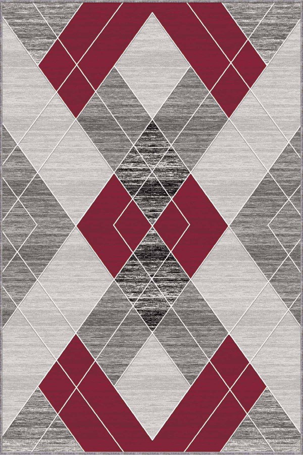 Kırmızı Geometrik Kaymaz Tabanlı Dekoratif Halı DD06