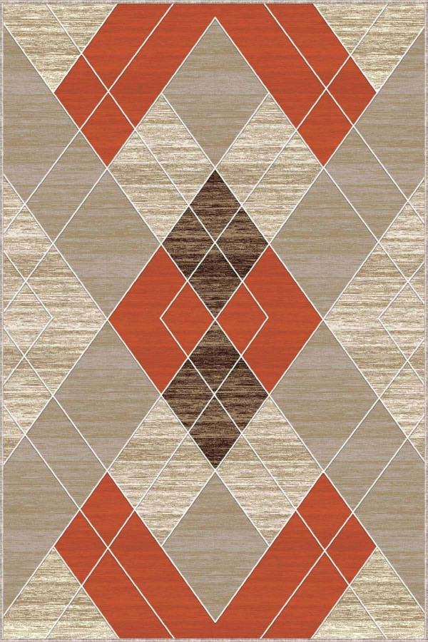 Tarçın Geometrik Kaymaz Taban Makinede Yıkanabilir Halı DD09