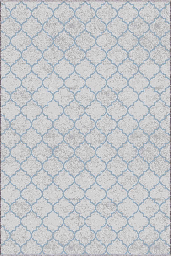 Mavi Fas Desen Kaymaz Tabanlı Makinede Yıkanabilir Halı FS04