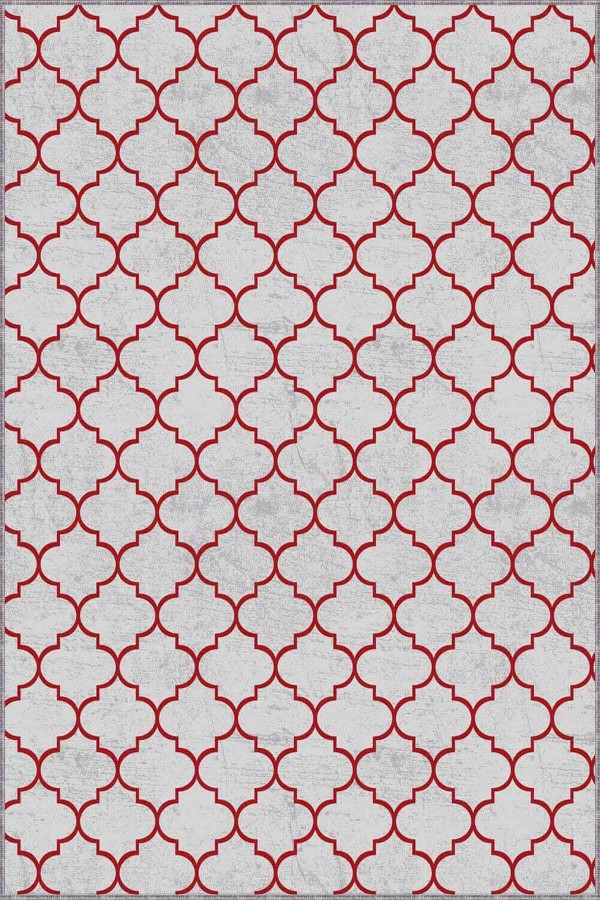 Bordo Fas Desen Kaymaz Taban Makinede Yıkanabilir Halı FS08