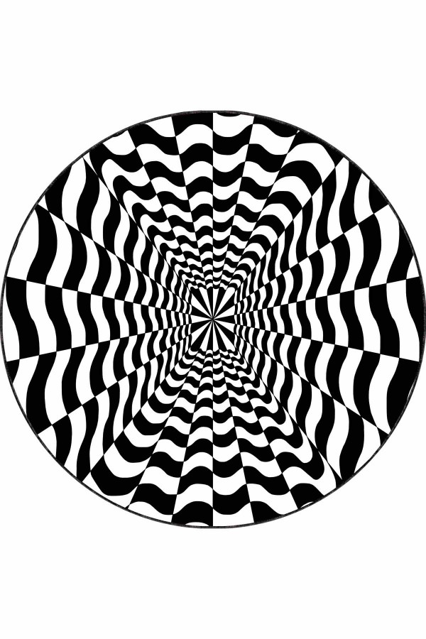 Siyah Beyaz İlizyon Kaymaz Tabanlı Yuvarlak Halı ILI004