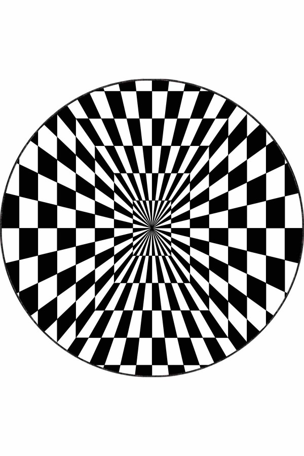 Siyah Beyaz İlizyon Kaymaz Tabanlı Yuvarlak Halı ILI008