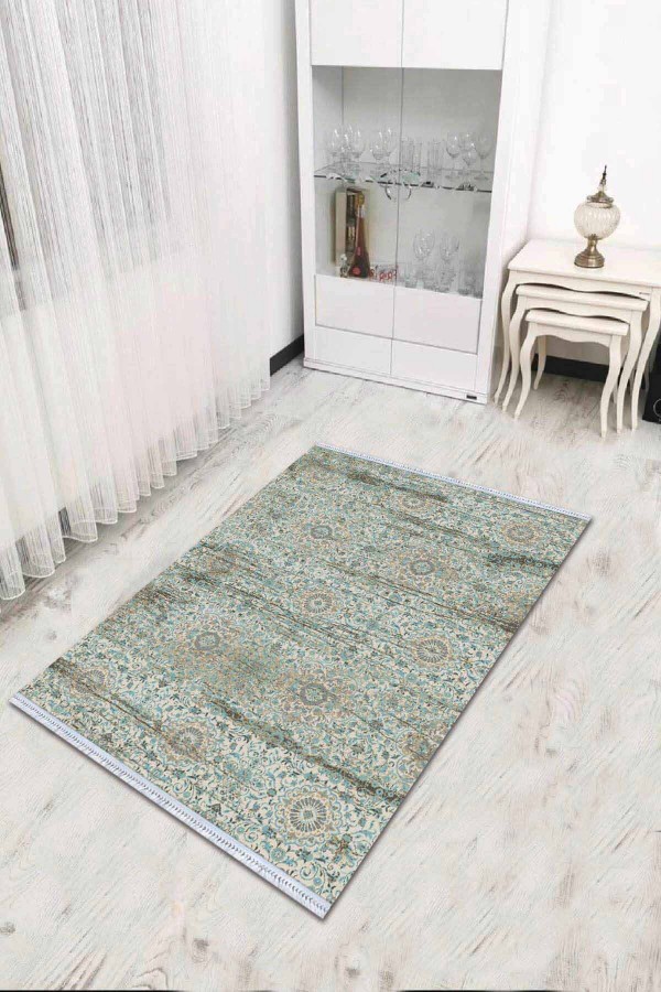 Mavi Spor Desen Dokuma Pamuk Taban Kaymaz Kilim KLM050