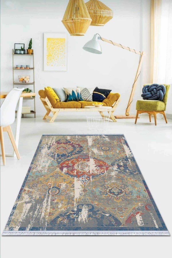 Çok Renkli Modern Dokuma Pamuk Taban Kaymaz Kilim KLM064