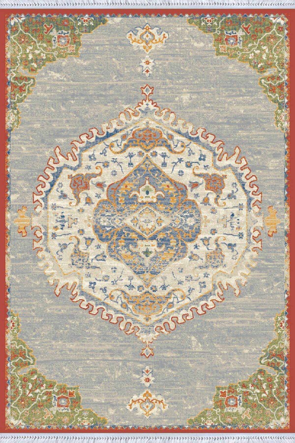 Yeşil Klasik Göbekli Dokuma Pamuk Taban Kaymaz Kilim KLM079