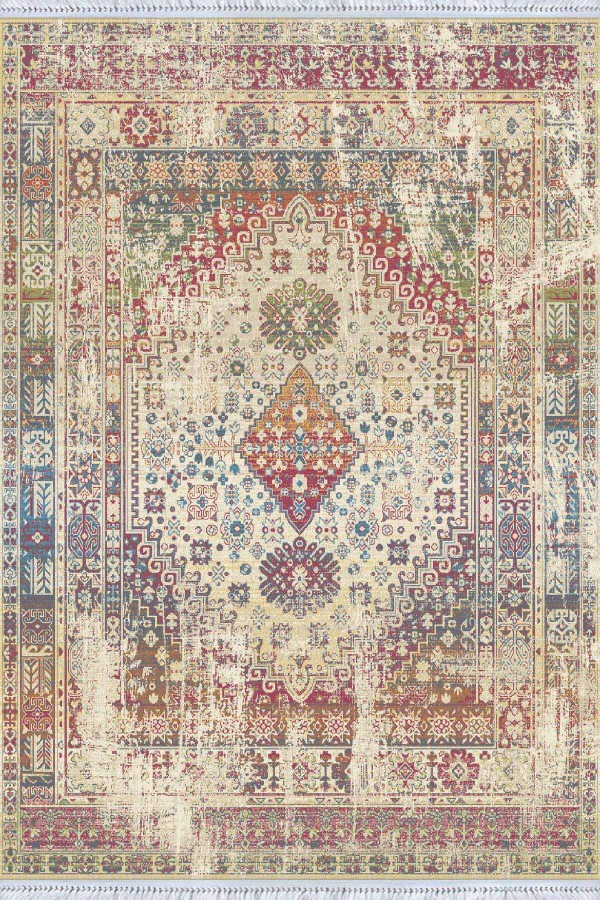 Çok Renkli Vintage Dokuma Pamuk Taban Kaymaz Kilim KLM106