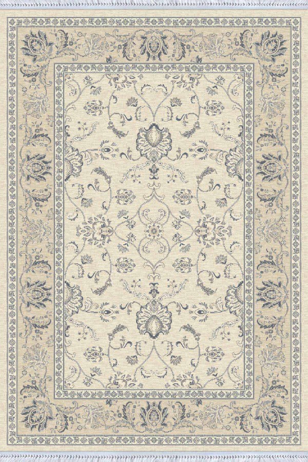 Krem Çerçeveli Dokuma Pamuk Taban Kaymaz Kilim KLM171