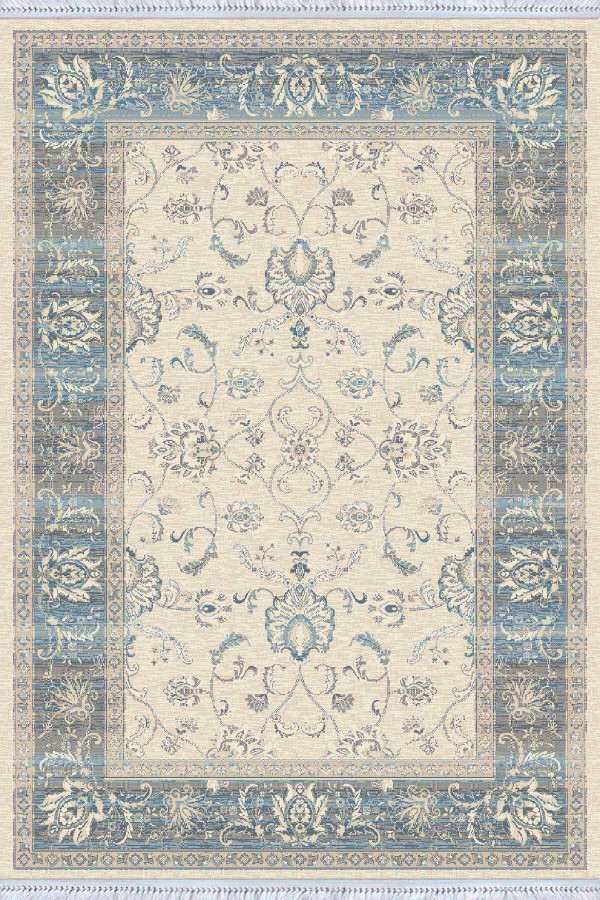 Mavi Çerçeveli Dokuma Pamuk Taban Kaymaz Kilim KLM174