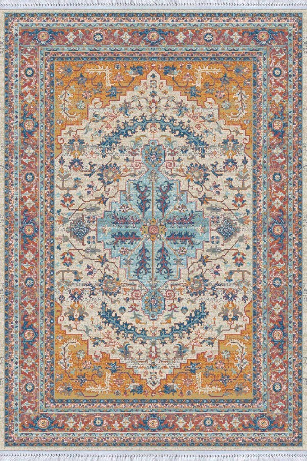 Turuncu Göbekli Dokuma Pamuk Taban Kaymaz Kilim KLM208