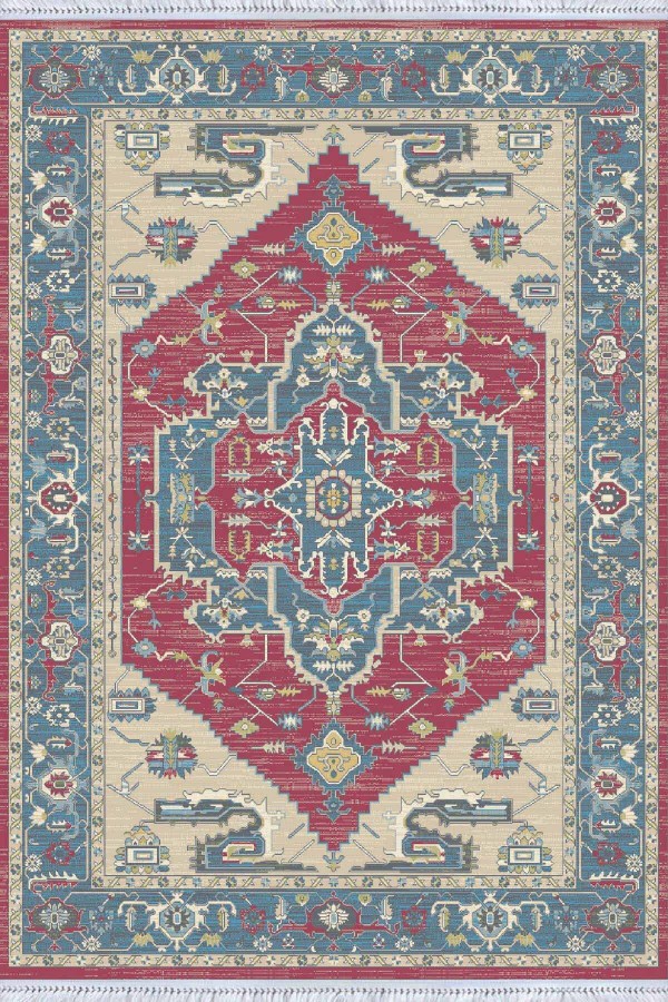 Pembe Klasik Göbekli Dokuma Pamuk Taban Kaymaz Kilim KLM273