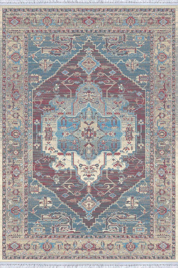 Mavi Klasik Göbekli Dokuma Pamuk Taban Kaymaz Kilim KLM274