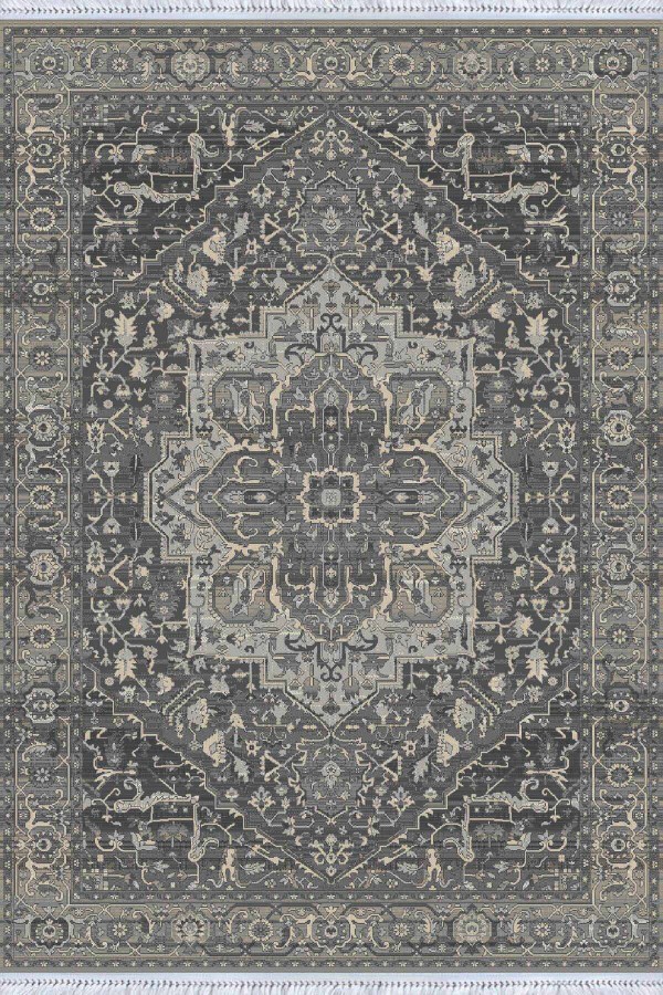 Antrasit Göbekli Dokuma Pamuk Taban Kaymaz Kilim KLM310