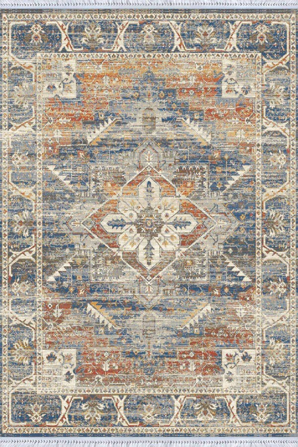 Renkli Klasik Göbekli Dokuma Pamuk Taban Kaymaz Kilim KLM315