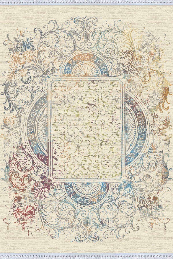 Krem Vintage Dokuma Pamuk Tabanlı Kaymaz Kilim KLM333