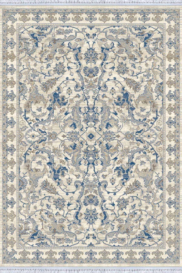 Mavi Çerçeveli Dokuma Pamuk Taban Kaymaz Kilim KLM339