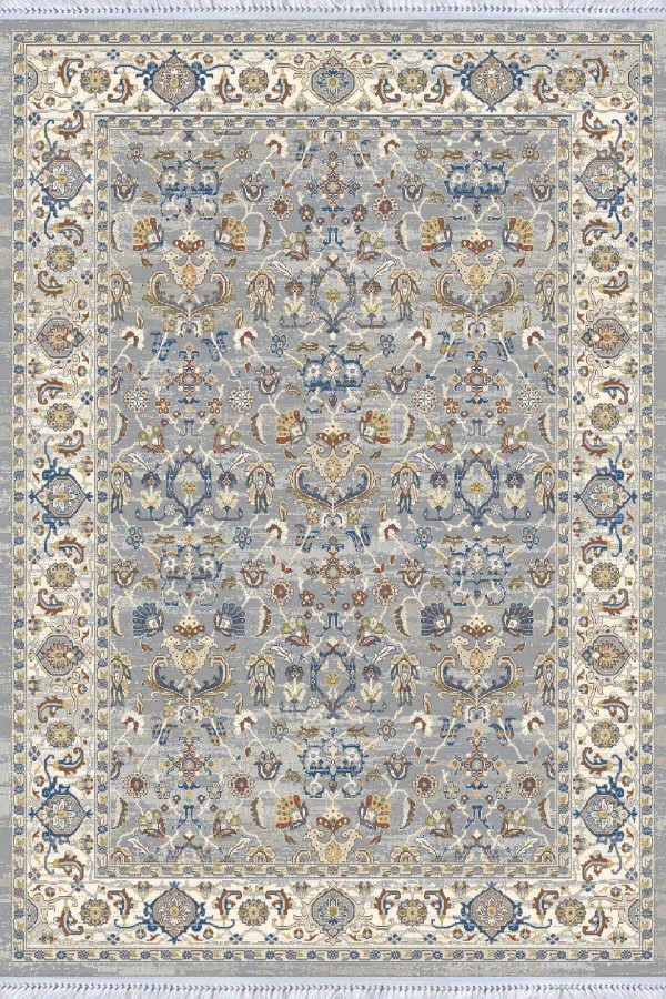 Gri Çerçeveli Dokuma Pamuk Tabanlı Kaymaz Kilim KLM340