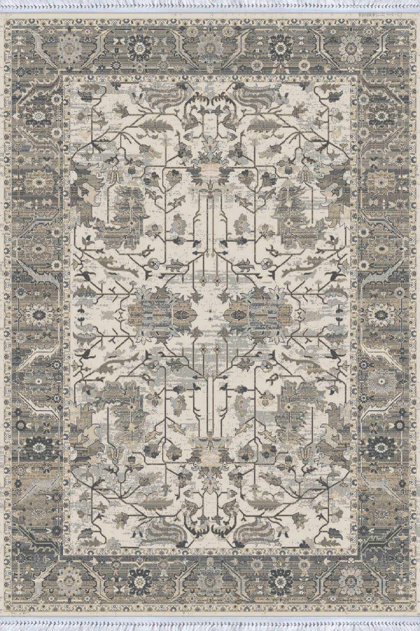 Gri Çerçeveli Dokuma Pamuk Tabanlı Kaymaz Kilim KLM349