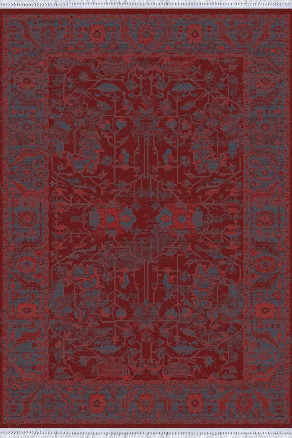 Bordo Yöresel Dokuma Pamuk Tabanlı Kaymaz Kilim KLM350