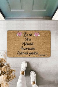 Bej Dışardan Stres Getirmek Yasaktır Kapı Önü Paspası KP01