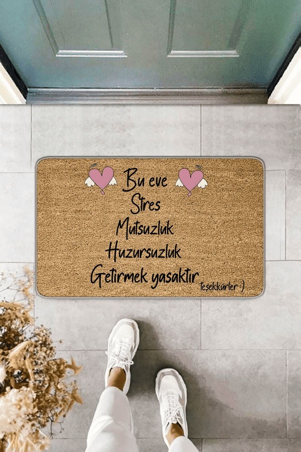 Bej Dışardan Stres Getirmek Yasaktır Kapı Önü Paspası KP01