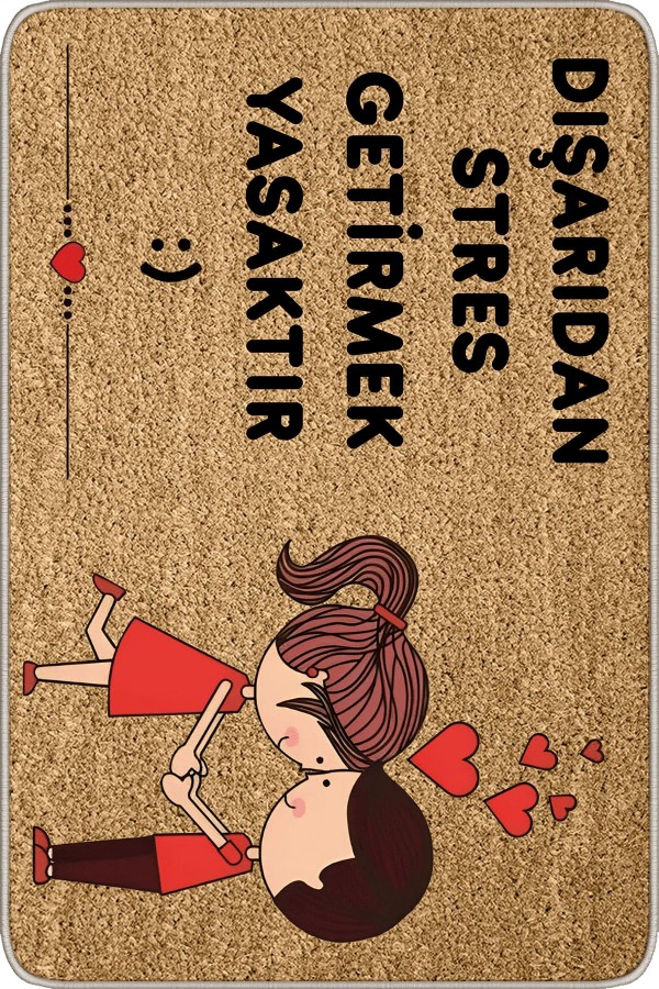 Bej Stres Getirmek Yasak Mutlu Çift  Kapı Önü Paspası KP02