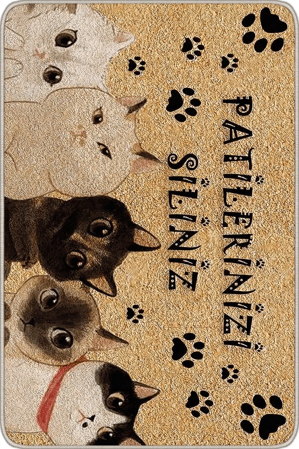 Bej Kedi Temalı Kapı Önü Paspası KP04