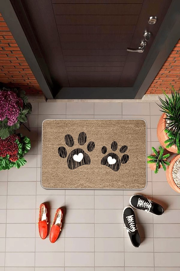 Bej Kedi Pati Desenli Kapı Önü Paspası KP08