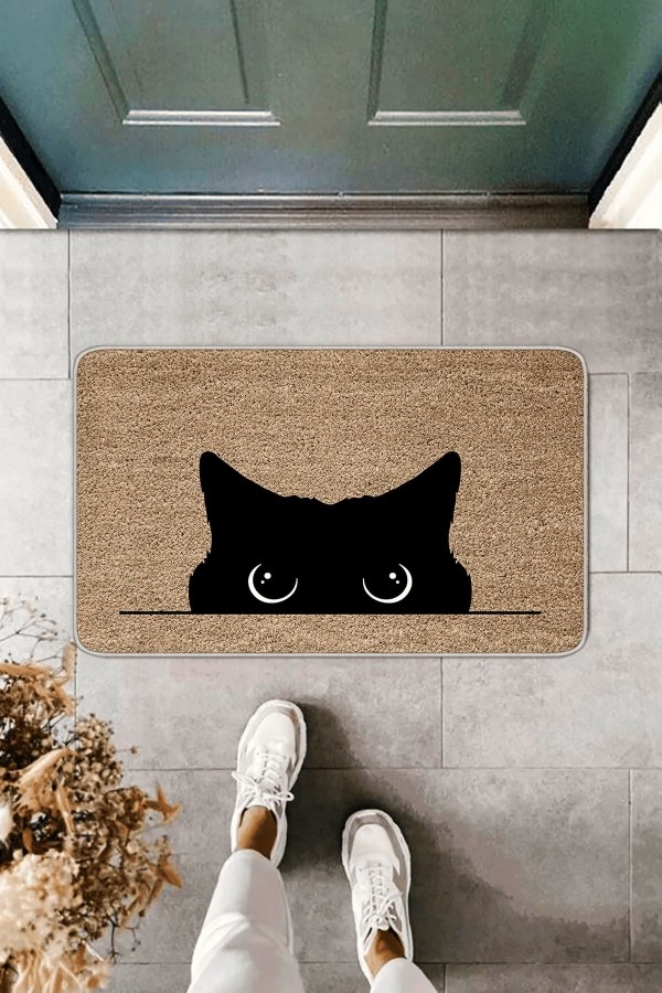 Bej Kedi Desenli Kapı Önü Paspası KP09