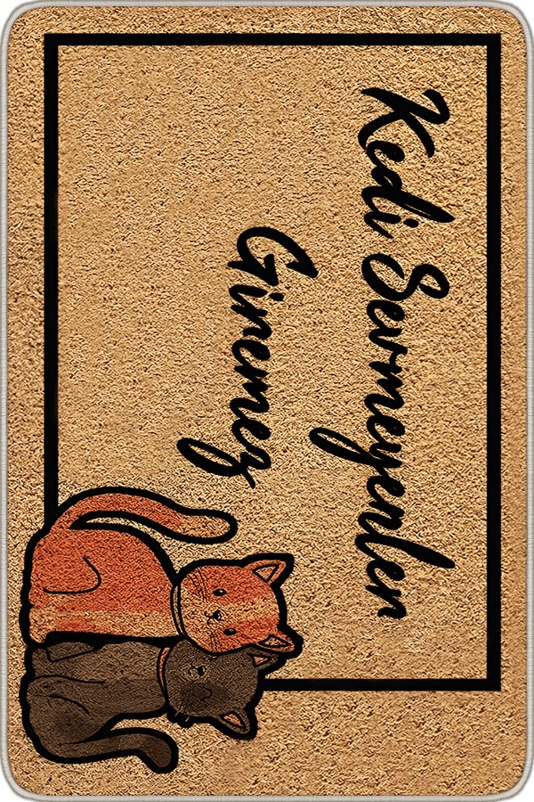 Bej Kedi Desenli Kapı Önü Paspası KP10