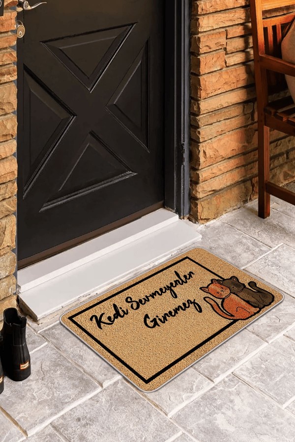 Bej Kedi Desenli Kapı Önü Paspası KP10