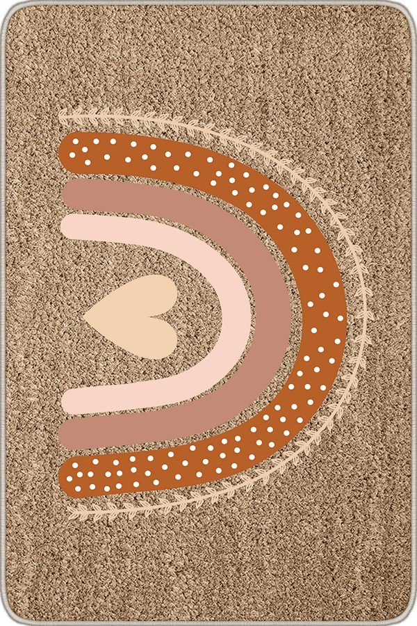 Bej Modern Love Kalp Desenli Kapı Önü Paspası KP11