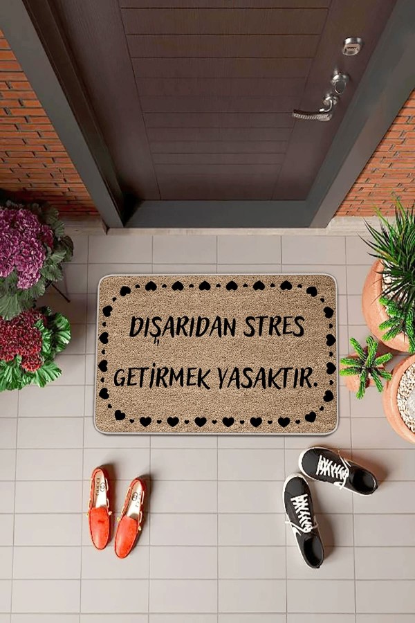 Bej Stres Getirmek Yasaktır Kapı Önü Paspası KP12