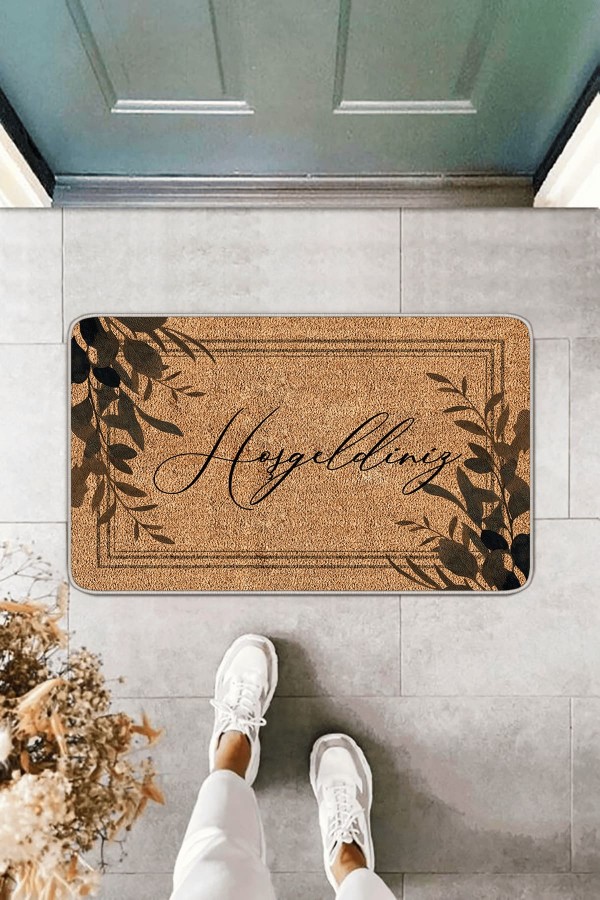 Bej Hoşgeldiniz Temalı Kapı Önü Paspası KP15