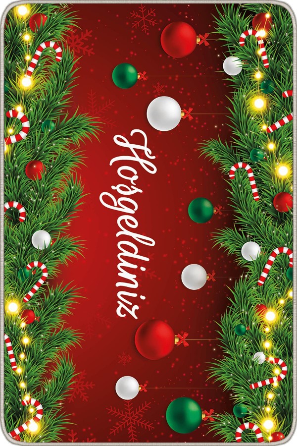 Kırmızı Yeni Yıl Temalı Hoşgeldiniz Kapı Önü Paspası KP19