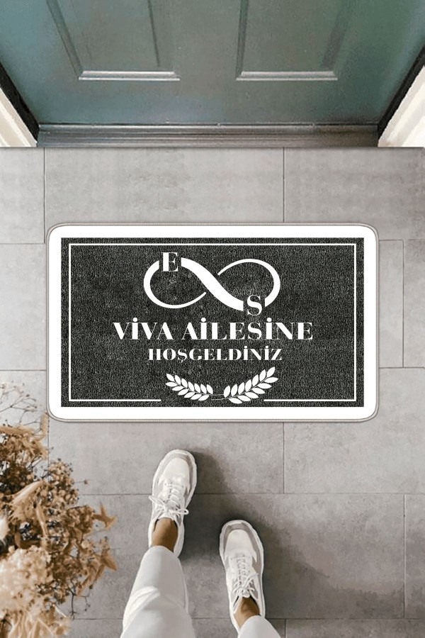 Siyah İsimli Tasarım Kapı Önü Paspası KP35