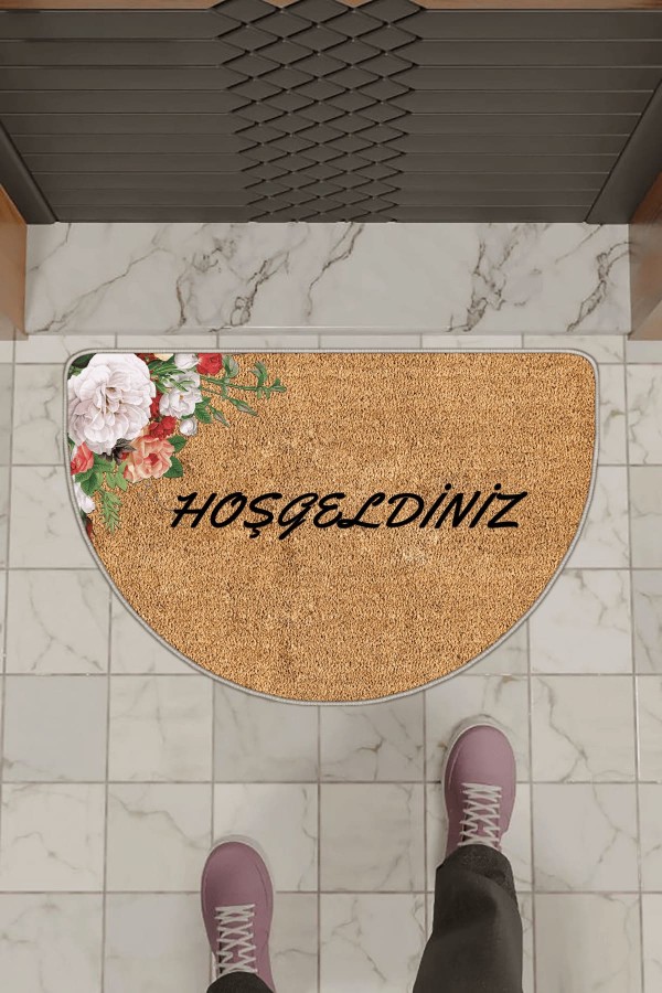 Bej Hoşgeldiniz Desenli Kapı Önü Paspası KP36