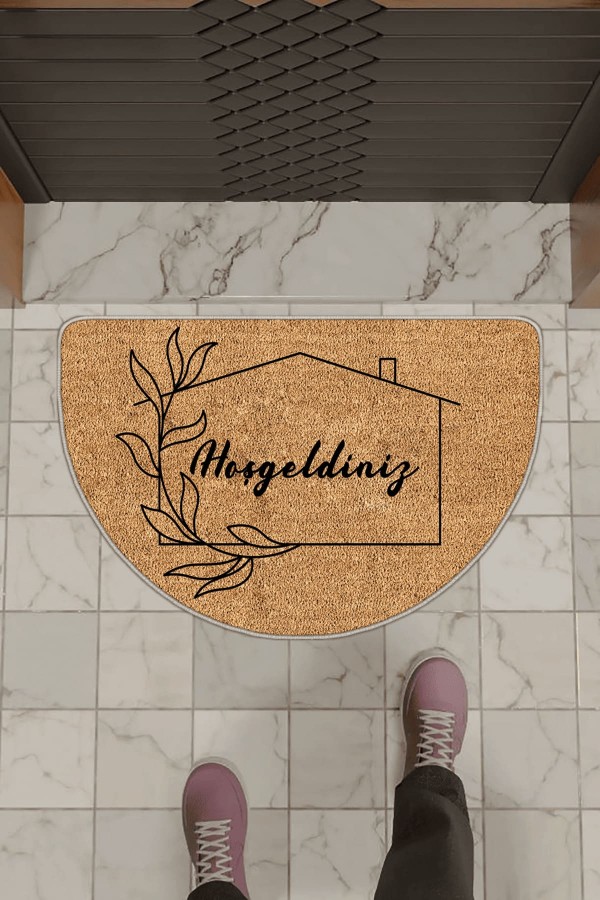 Bej Hoşgeldiniz Yuvarlak Kapı Önü Paspası KP37